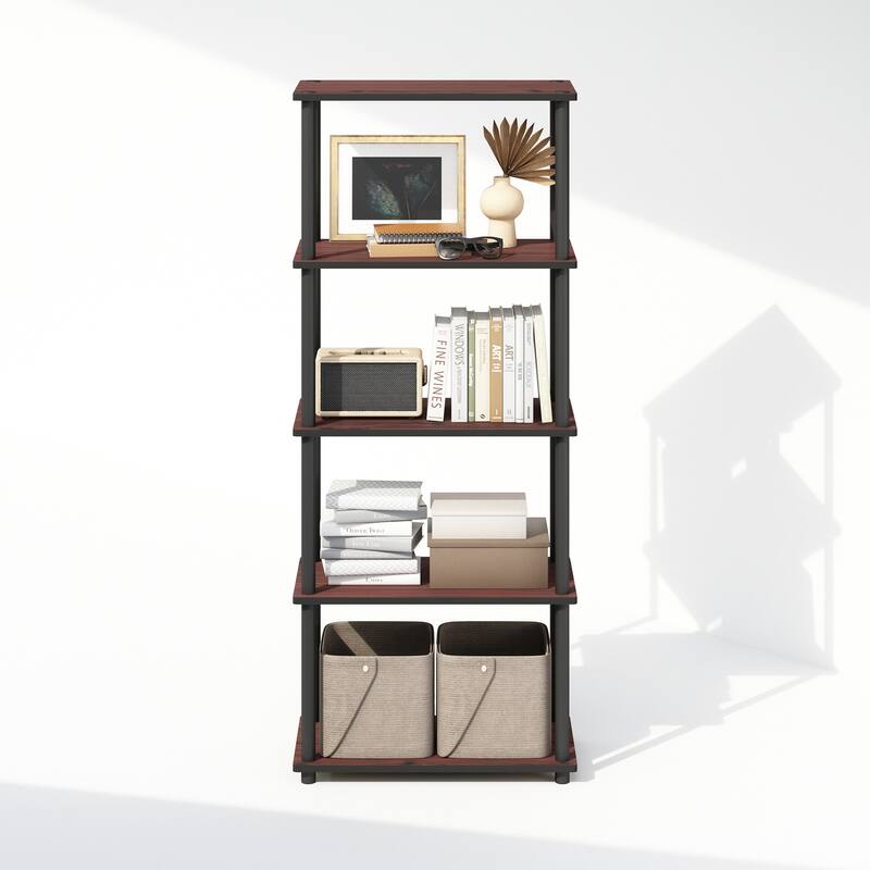 57.4 in. Tall Dark Cherry/Black Wood 4-Shelf Bookcase