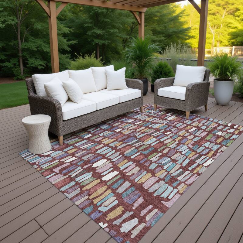 Machine Washable Indoor/ Outdoor Modern Mosaic Chantille Rug