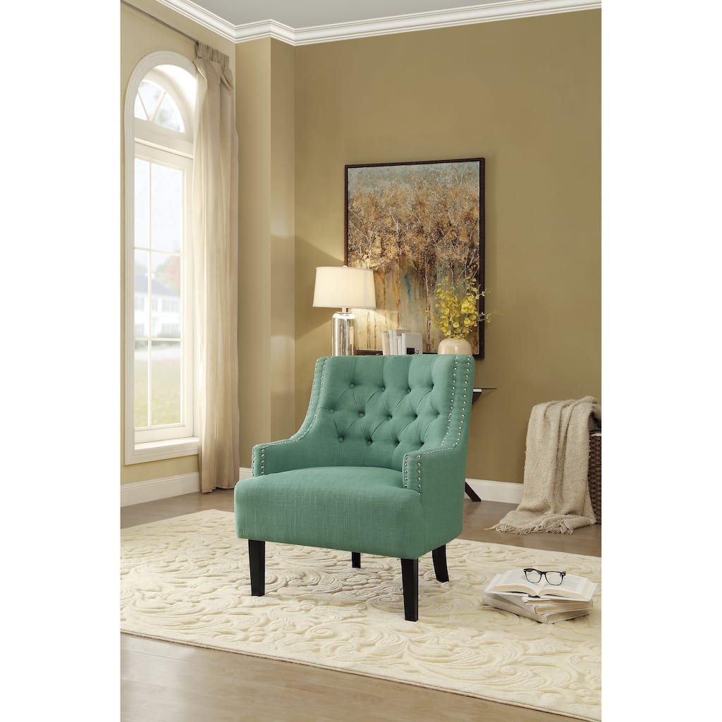 Teal Chenille Upholstered Accent Chair with Button-Tufted Back