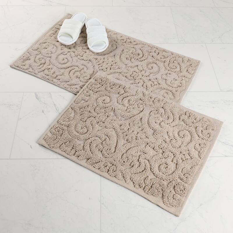 Superior Venere Floral Scroll Washable Bath Rug, Set of 2