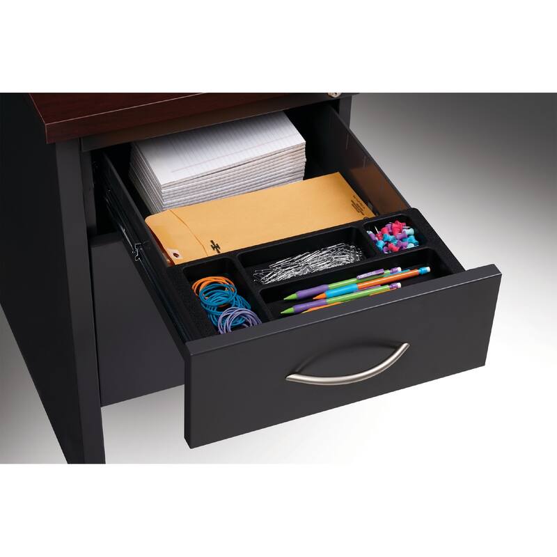 Hirsh Executive Office Modular Left-Hand Single Pedestal File Desk, 30" D x 66" W, Charcoal / Mahogany