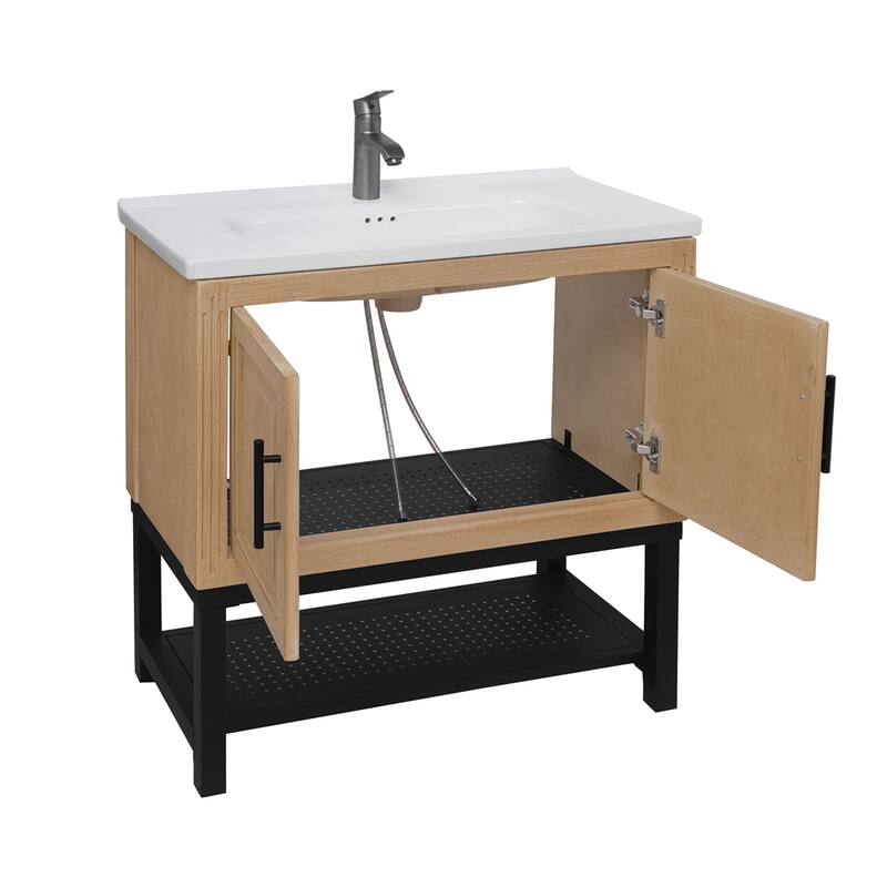 32" Bathroom Vanity with White Ceramic Sink & Hot and Cold Faucet