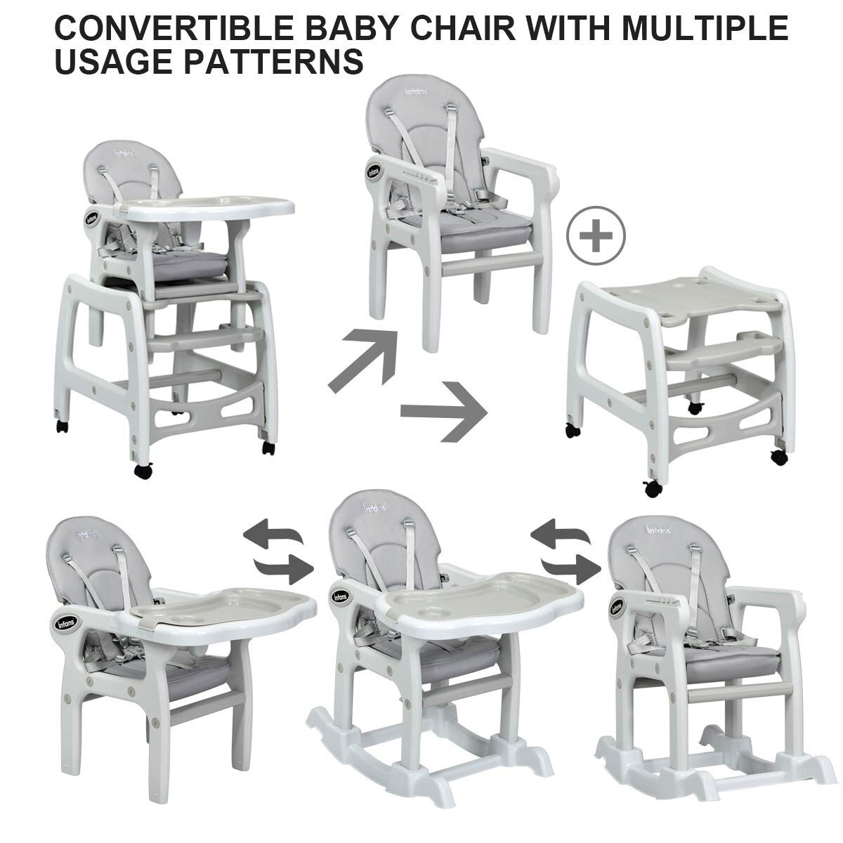 3 in 1 Baby High Chair with Lockable Universal Wheels 15