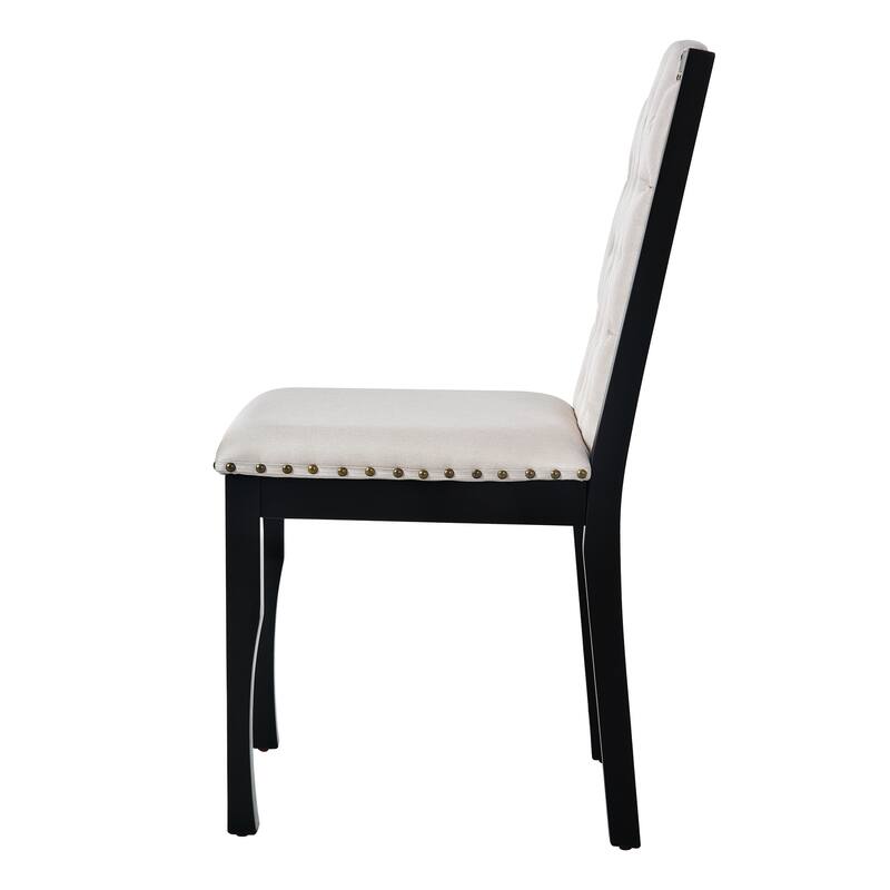 Upholstered Dining Chairs Set of 4 High Back Button Tufted Kitchen Chairs with Solid Wood Legs