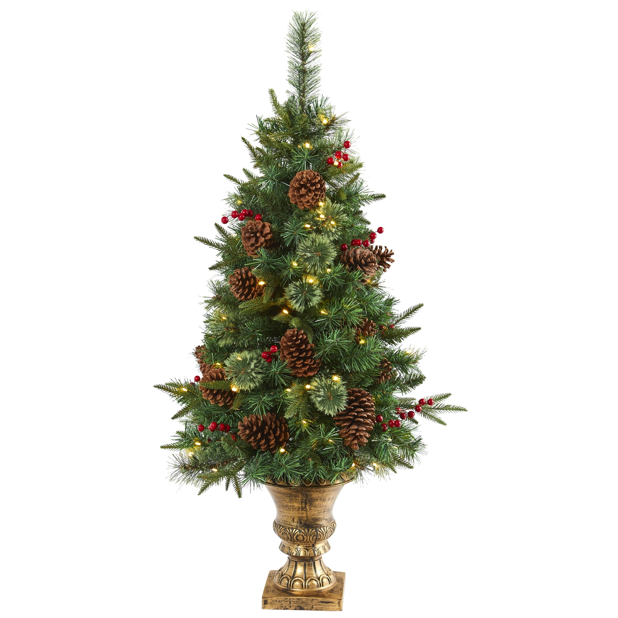 2' Flocked Artificial Christmas Tree with 30 Clear Lights, 73 Bendable  Branches, Pine Cones and Berries