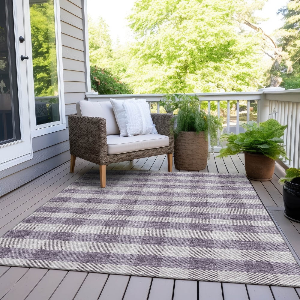 Machine Washable Indoor/ Outdoor Chantille Plaid Stripe Rug
