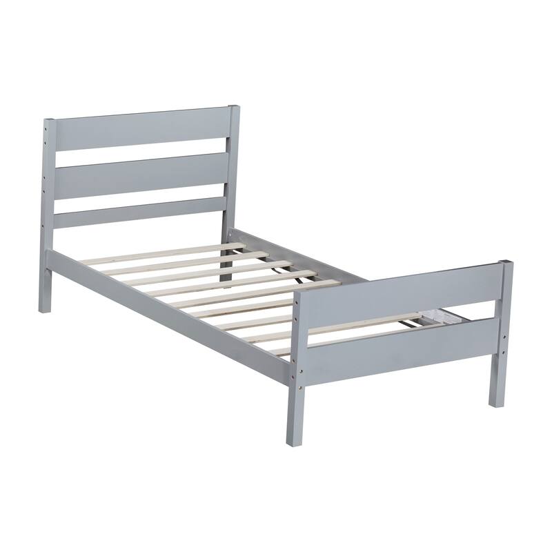 Twin Size Platform Bed with Headboard and Footboard, Rubber Wood