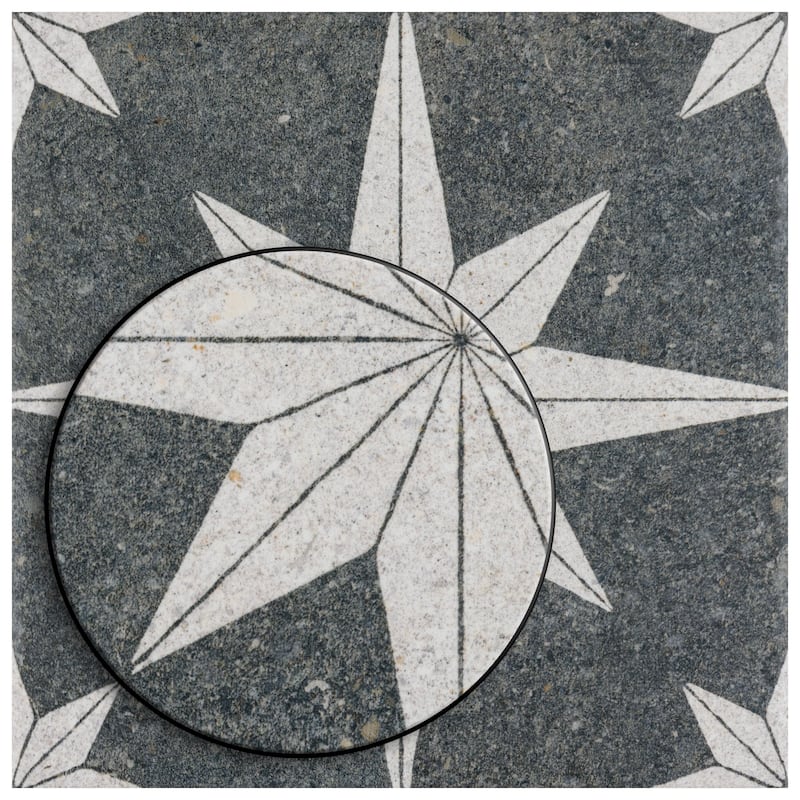Merola Tile Compass Star Lava Stone 8" x 8" Porcelain Floor and Wall Tile