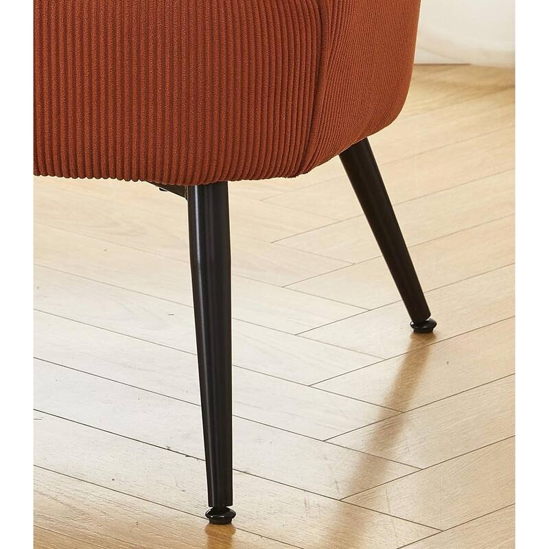 Modern Channel Corduroy Velvet Accent Chair with Black Metal Legs Luxurious Design and Comfortable Seating Ideal