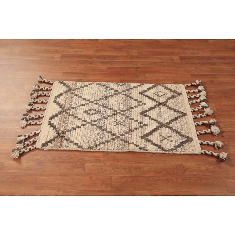 Trellis Moroccan Indian Rug Hand-Knotted Wool Carpet - 2'0"x 3'0"
