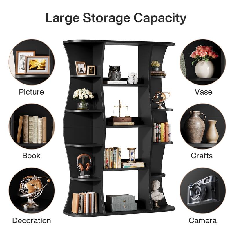 5-Tier Modern Black Bookshelf, 70.87" Open Tall Bookcase and Bookshelves