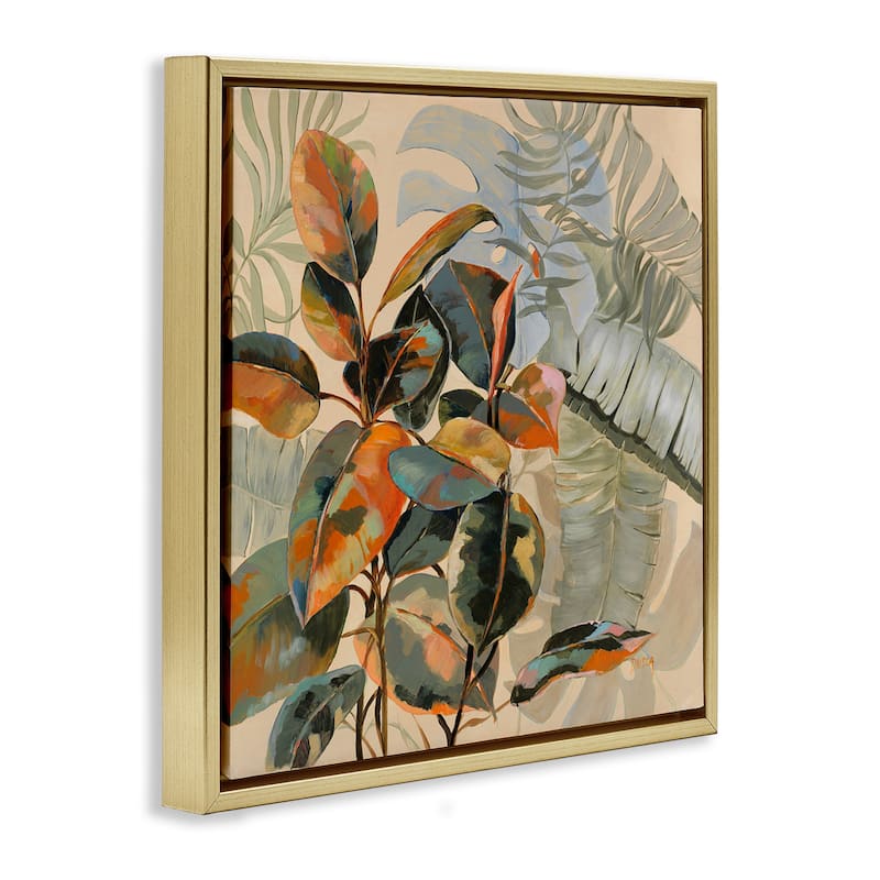 Stupell Tropical Foliage Warmth Framed Floater Canvas Wall Art Design By Dusza