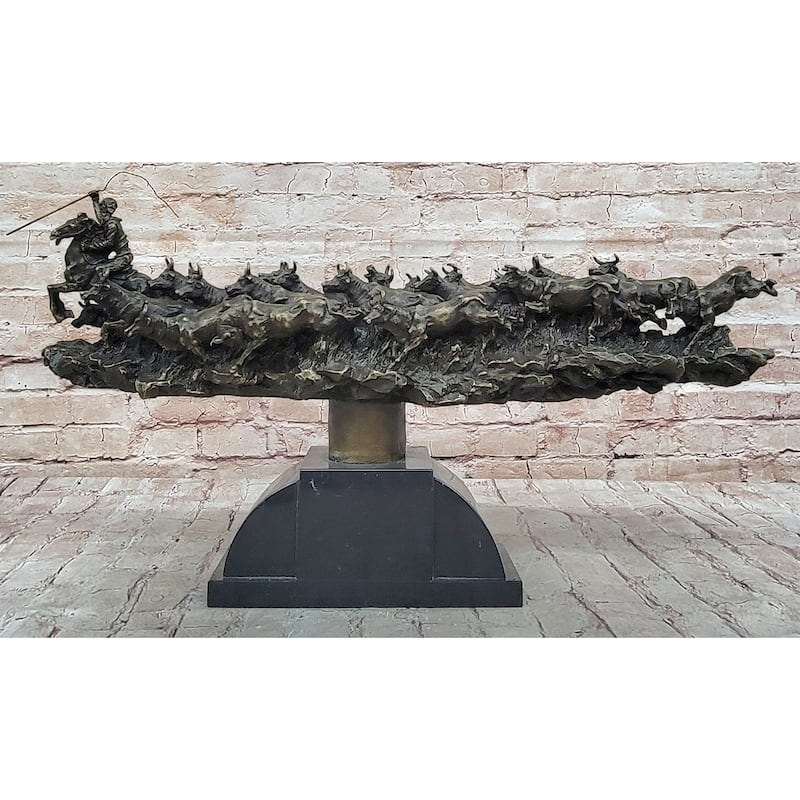 Cattle Drive Western Americana Bronze Cowboy Rancher Sculpture C.M. Russell Art