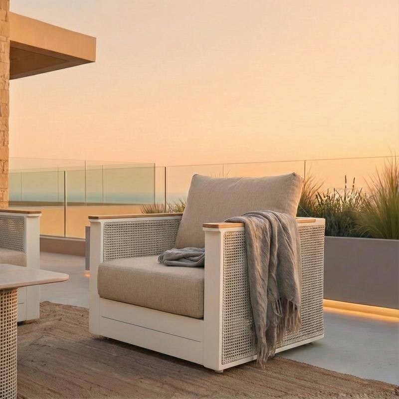 Arvin 4-Piece Outdoor Patio Conversation Set in Aluminum with Olefin Fabric Cushions Sintered Stone Rectangular Coffee Table