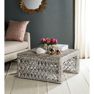 SAFAVIEH Shila White Washed Rattan Table - 31.5" x 31.5" x 17.6"