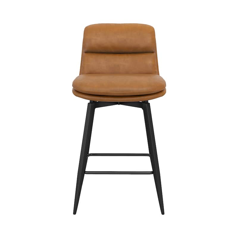 Upholstered Faux Leather Bar Stools with Back and Metal Legs Set of 2/3/4, 26" H Seat Height, 360° Swivel Bar Stools Brown
