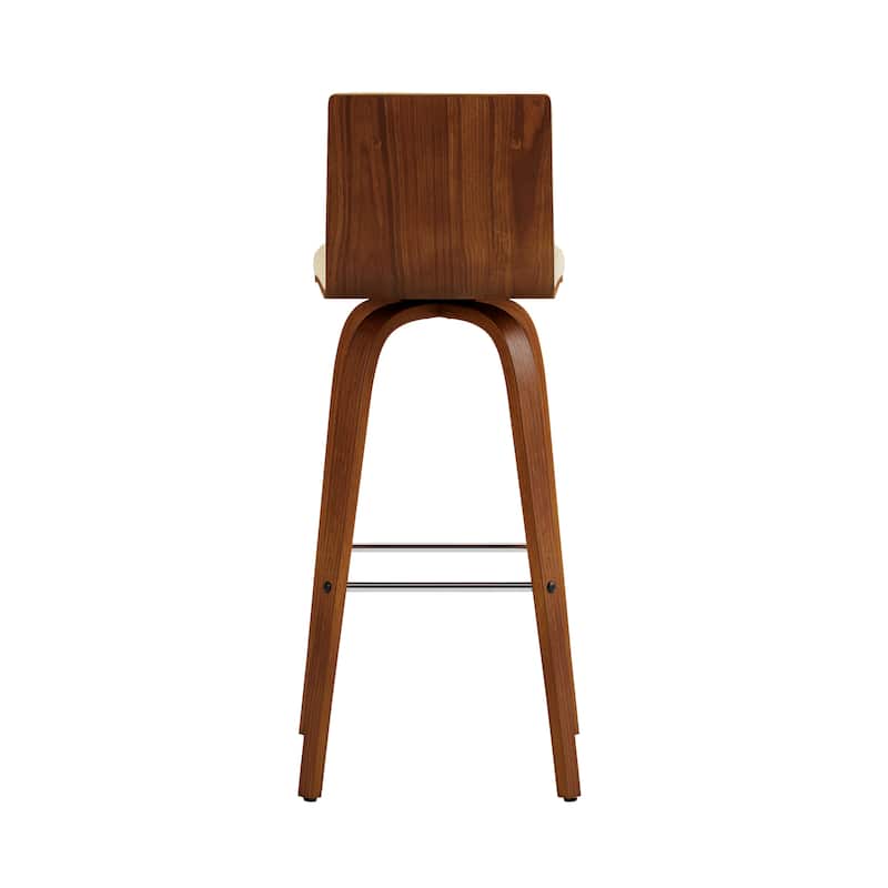 Skara Swivel Bar Stool, Upholstered Bar Height Chair with Bentwood Frame