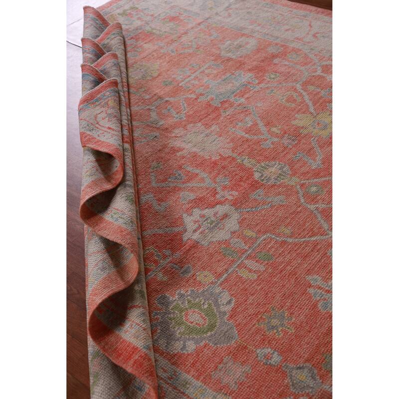 Hand Knotted Oriental 100% Wool Carpet Transitional All-Over Oranges & Rust Oushak Area Rug - 9' 11'' X 8' 1''