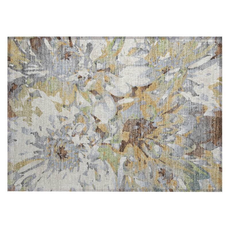 Machine Washable Indoor/ Outdoor Abstract Floral Chantille Rug