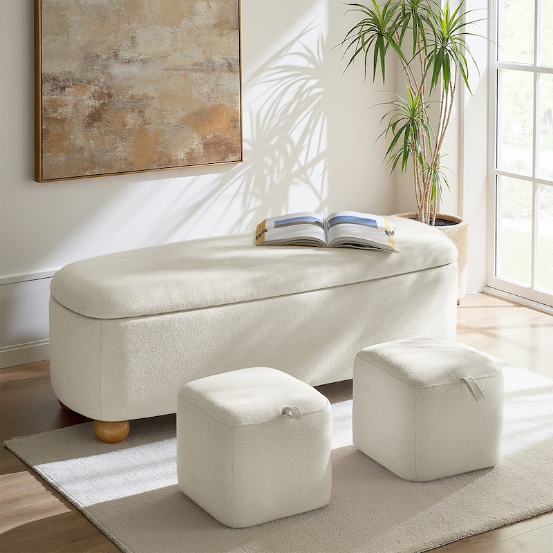 Felipe Modern Storage Bench with Solid Wood Legs by HULALA HOME - Ivory
