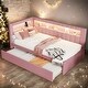 preview thumbnail 13 of 23, Twin Size Upholstered Daybed with Trundle, USB Ports and LED Belt Pink