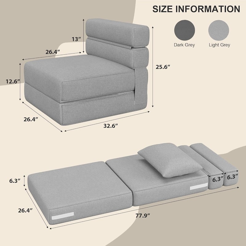 Folding Sofa Bed Convertible Floor Couch with Upgraded Pillow for Living Room, Dorm