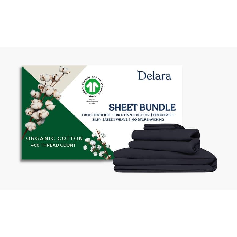 Delara GOTS Certified 100% Organic Cotton Bedding Bundle, Long Staple Cotton, Ultra Soft, Moisture-Wicking, Smooth & Breathable - Dark Grey - Twin