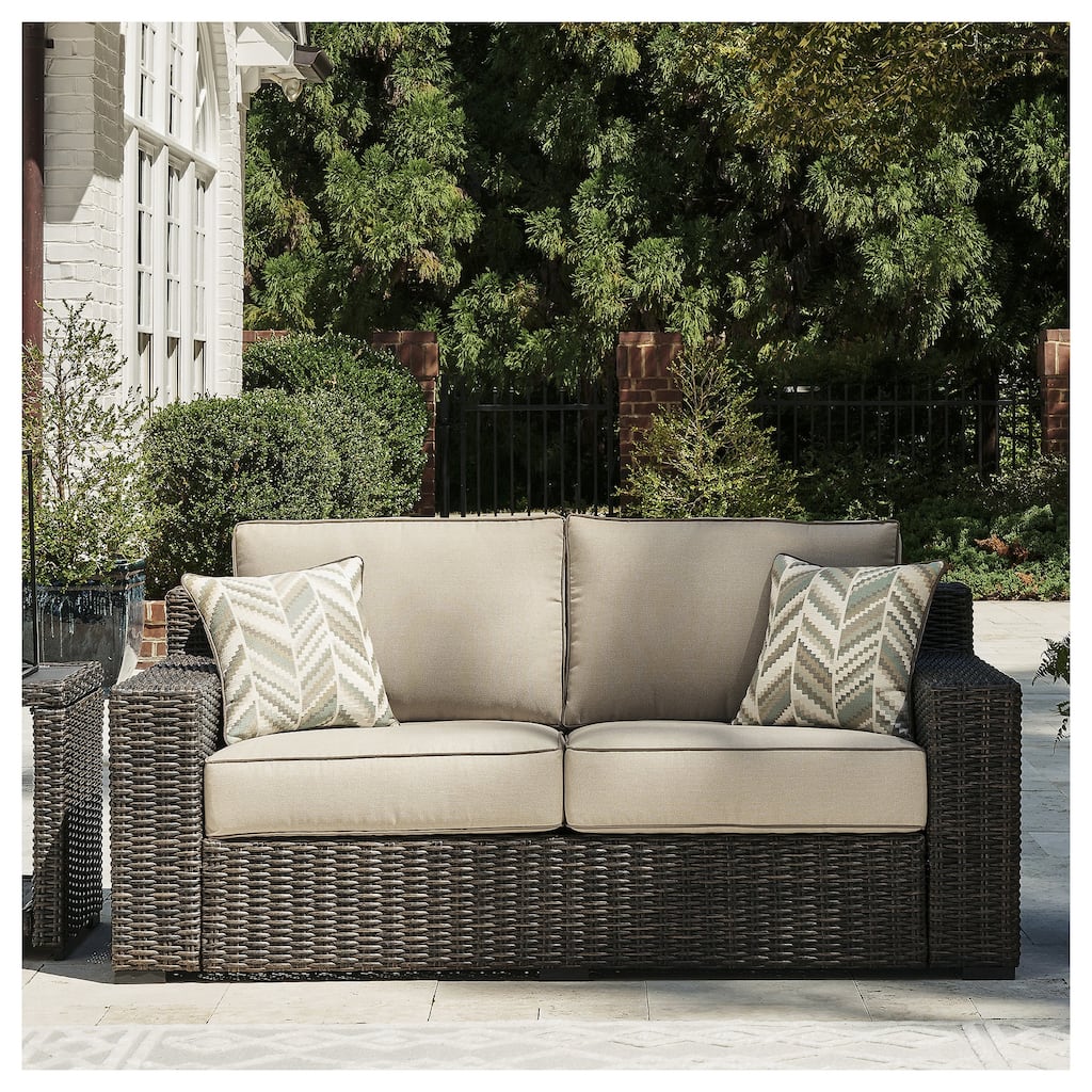 Signature Design by Ashley Coastline Bay Brown Outdoor Loveseat with Cushion - 71" W x 36" D x 36" H