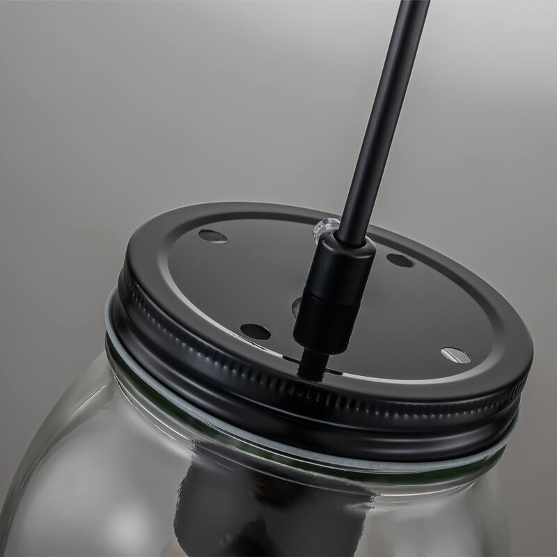 Starsky 1-Light Modern Farmhouse Black Mason Jar Chandelier Single Pendant Light set of 2