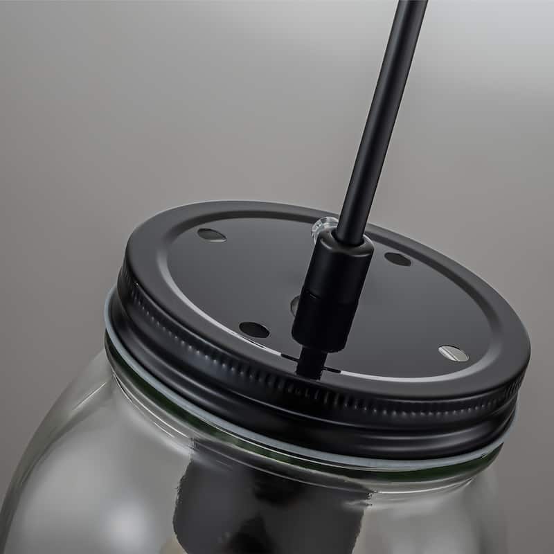 Starsky 1-light Farmhouse Matte Black Mason Jar Glass Pendant with Texture Glass