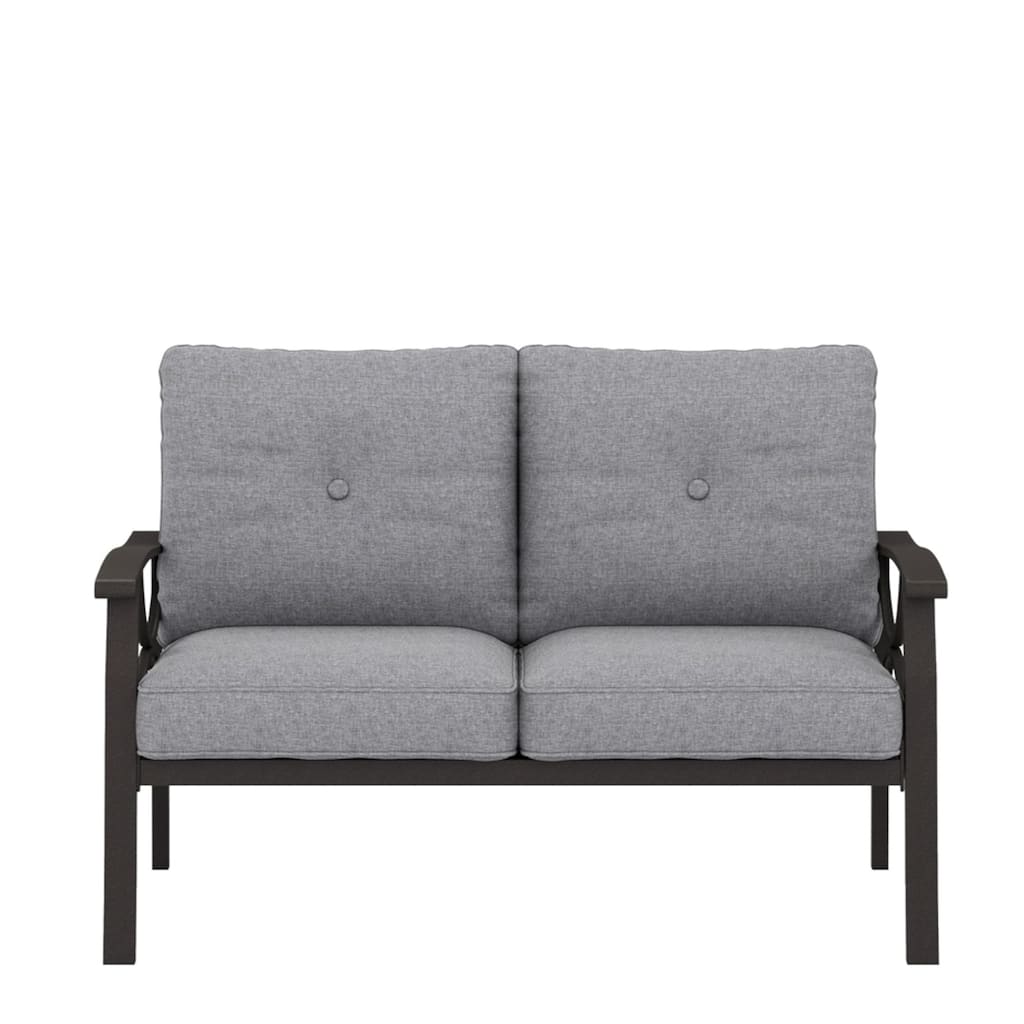48" Metal Loveseat 2 Seats Couch Sofa, Khaki Frame with Gray Cushions