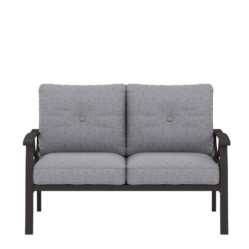 48" Metal Loveseat 2 Seats Couch Sofa, Khaki Frame with Gray Cushions