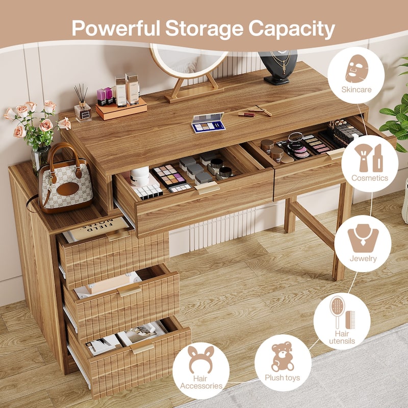 51-Inch Modern Makeup Vanity Desk with Reversible Drawer Cabinet