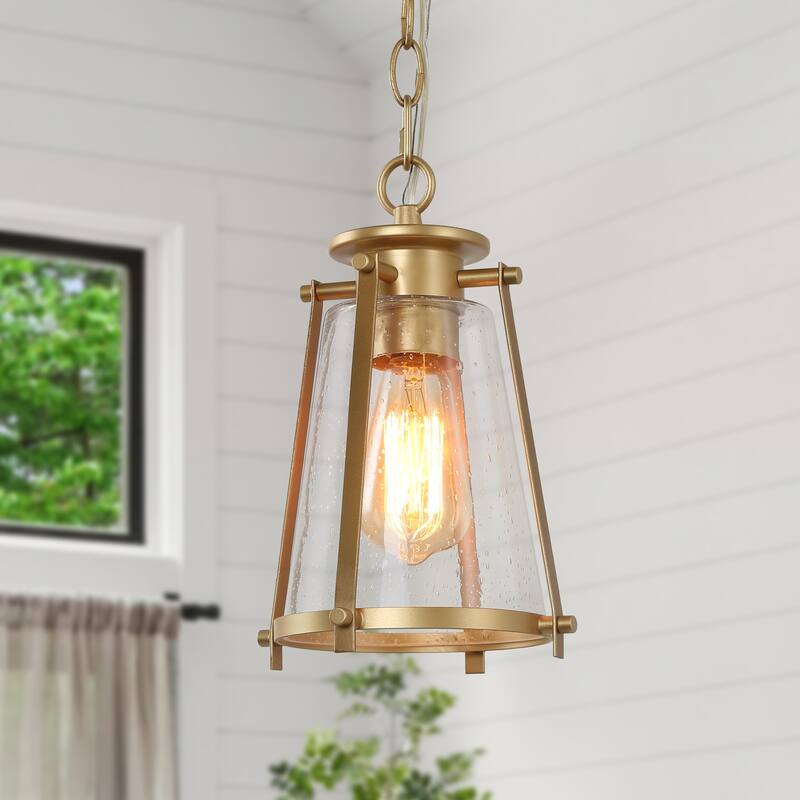 Modern 1-Light Gold Lantern Glass Pendant Light for Kitchen Island Nook