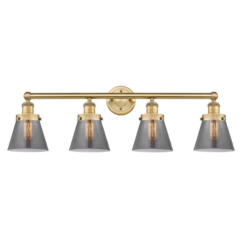 Innovations Lighting Cone - 4 Light 34" Bath Vanity Light - Brushed Brass/Light Smoke