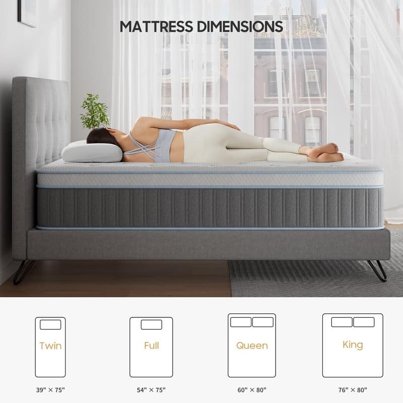 12" Spring Hybrid Mattress in a Box, Pocket Springs, Isolation Motion, Back Pain Relief, CertiPUR-US
