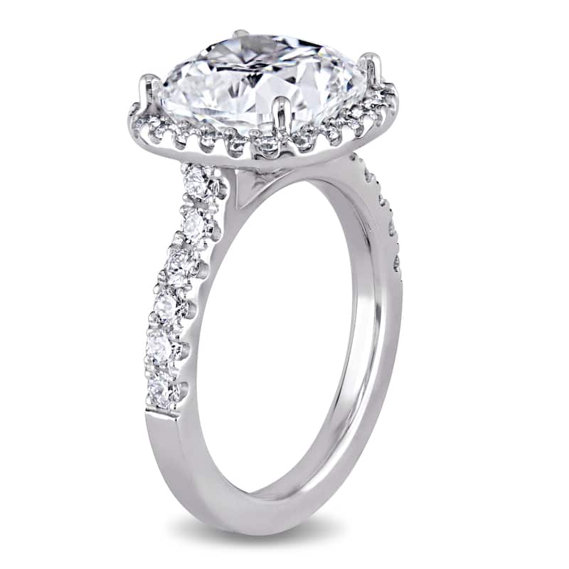 Miadora 5 5/8ct TDW Cushion Cut and Round Diamond Halo Engagement Ring in 19k White Gold