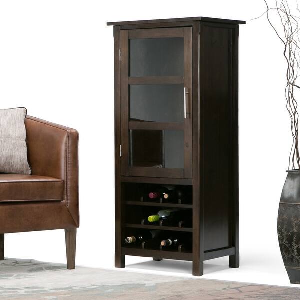 slide 2 of 19, WYNDENHALL Franklin 12-Bottle SOLID WOOD 22 inch Wide Contemporary High Storage Wine Rack Cabinet - 22 W x 17 D x 50 H Tobacco Brown
