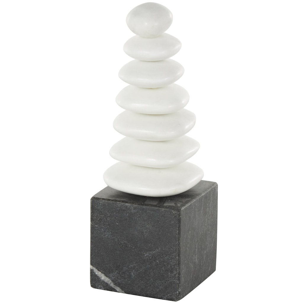 Marble Abstract Stacked Stone Sculpture with Black Block Base - White - Roche River Decor