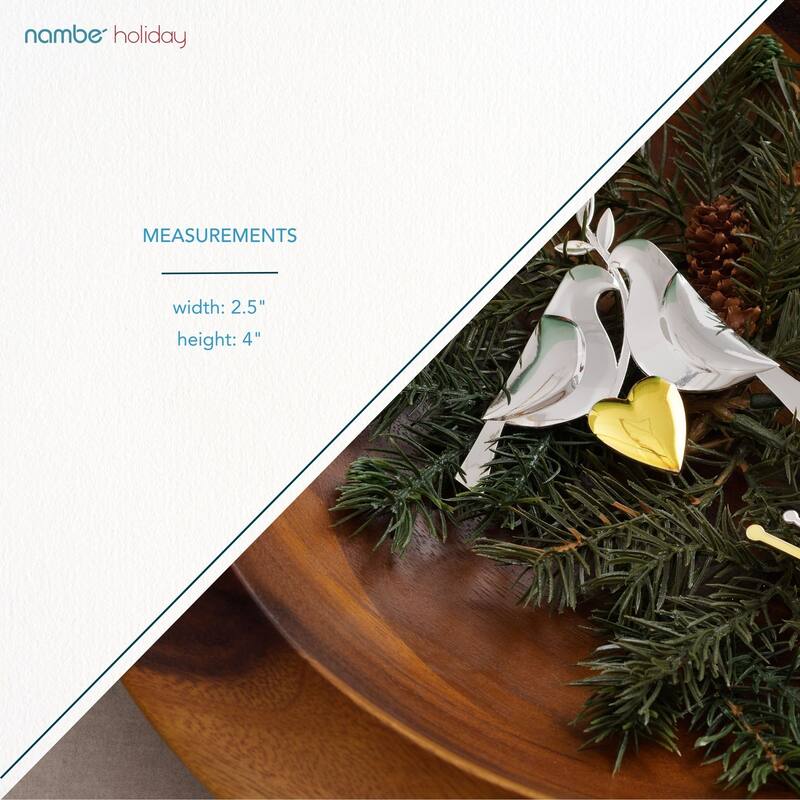 Nambe Twelve Days of Christmas Two Turtle Doves Ornament - 2.5" W x 4" H