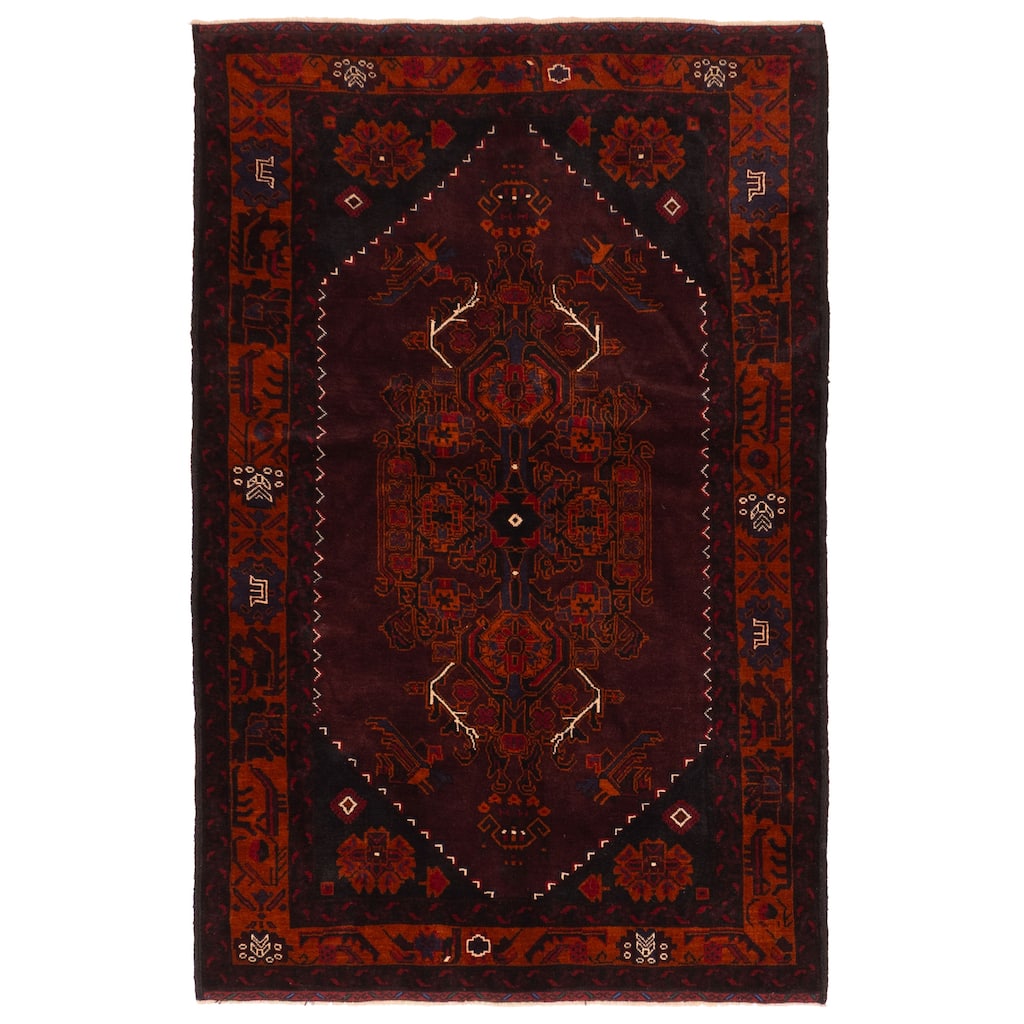 ECARPETGALLERY Hand-knotted Teimani Dark Burgundy Wool Rug - 4'3 x 6'9