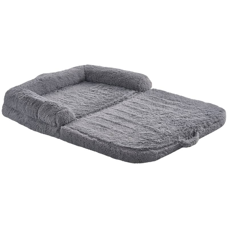 Human Dog Bed Egg Orthopedic Foam, Storage Pocket, Large Dog Bean Bed - Gray rectangular large size long plush