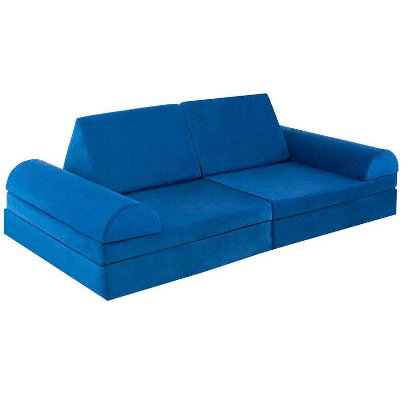 Convertible Kids Sofa Playset with Zipper - 66" x 33" x 21.5" (L x W x H) - Blue