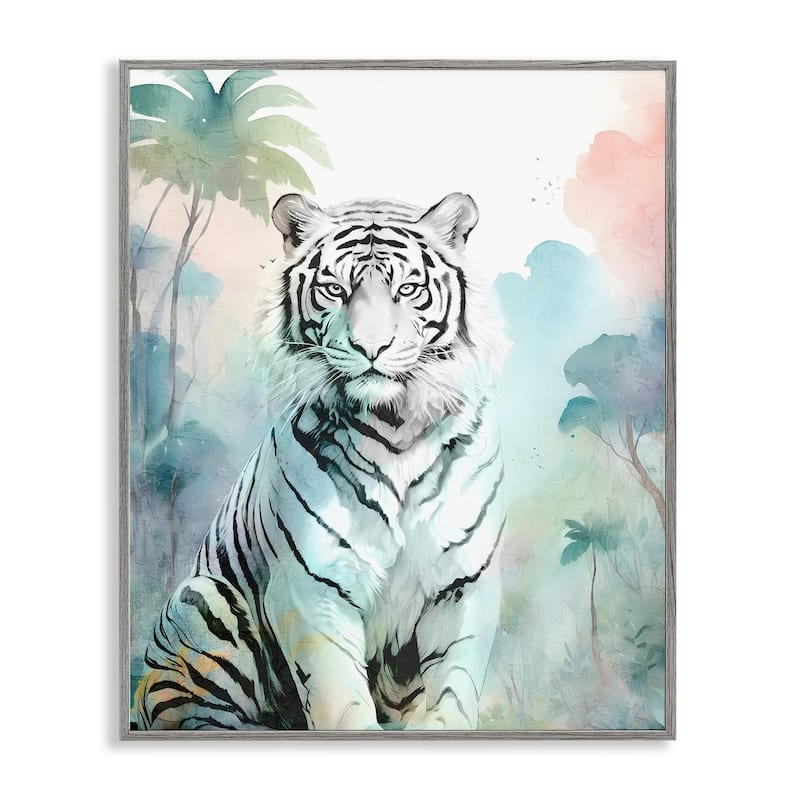 Stupell White Tiger in Jungle Framed Giclee Art Design By Kim Allen - 11 x 14 - Grey