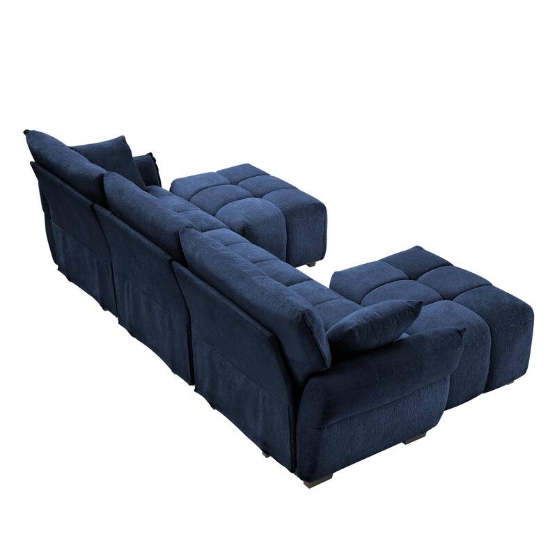 110.2" Chenille Sectional Sofa with Ottoman & Pillows