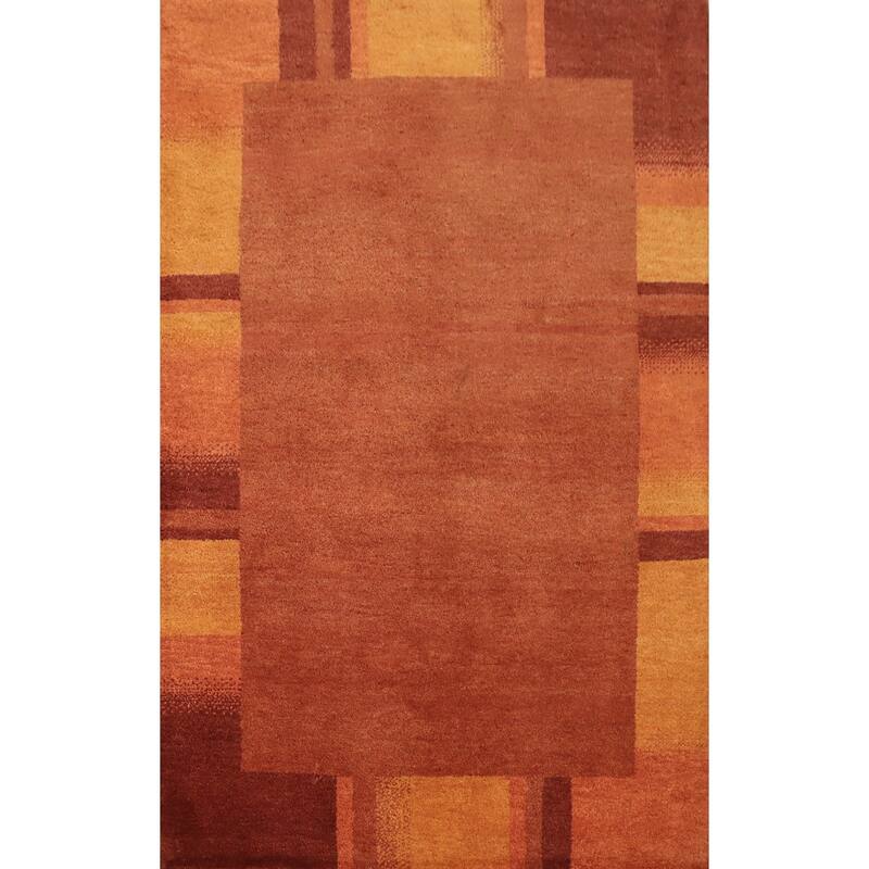 Hand Knotted Oriental 100% Wool Carpet Modern Solid Oranges & Rust Gabbeh Area Rug - 6' 6'' X 4' 8''