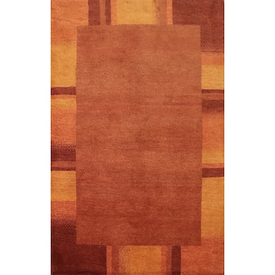 Hand Knotted Oriental 100% Wool Carpet Modern Solid Oranges & Rust Gabbeh Area Rug - 6' 6'' X 4' 8''