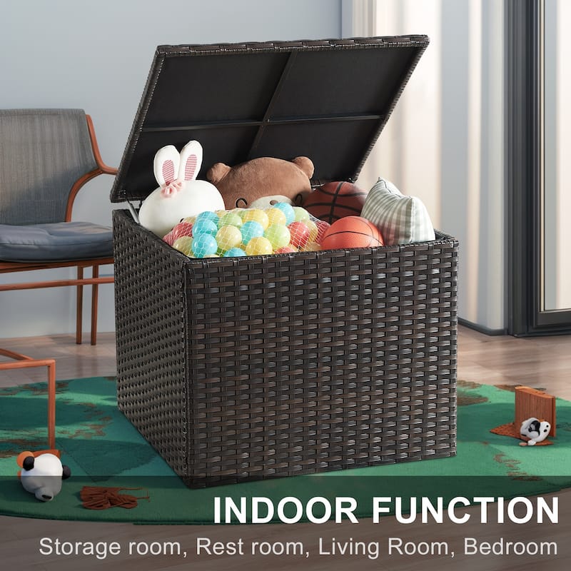 Patio Sofa Ottoman Set with Fire Pit Table - Beige cushion - Brown