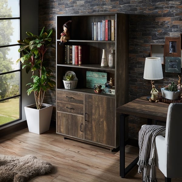 Jart Country Oak Multi-storage Bookshelf with Drawers by Furniture of America
