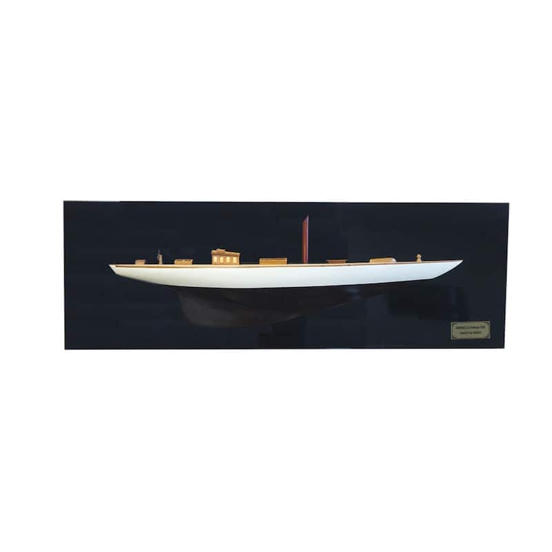 HomeRoots 12" Black and White Shamrock V Yacht Half-Hull Boat Hand Painted Decorative Boat - 35.5' X '12' X '0.5